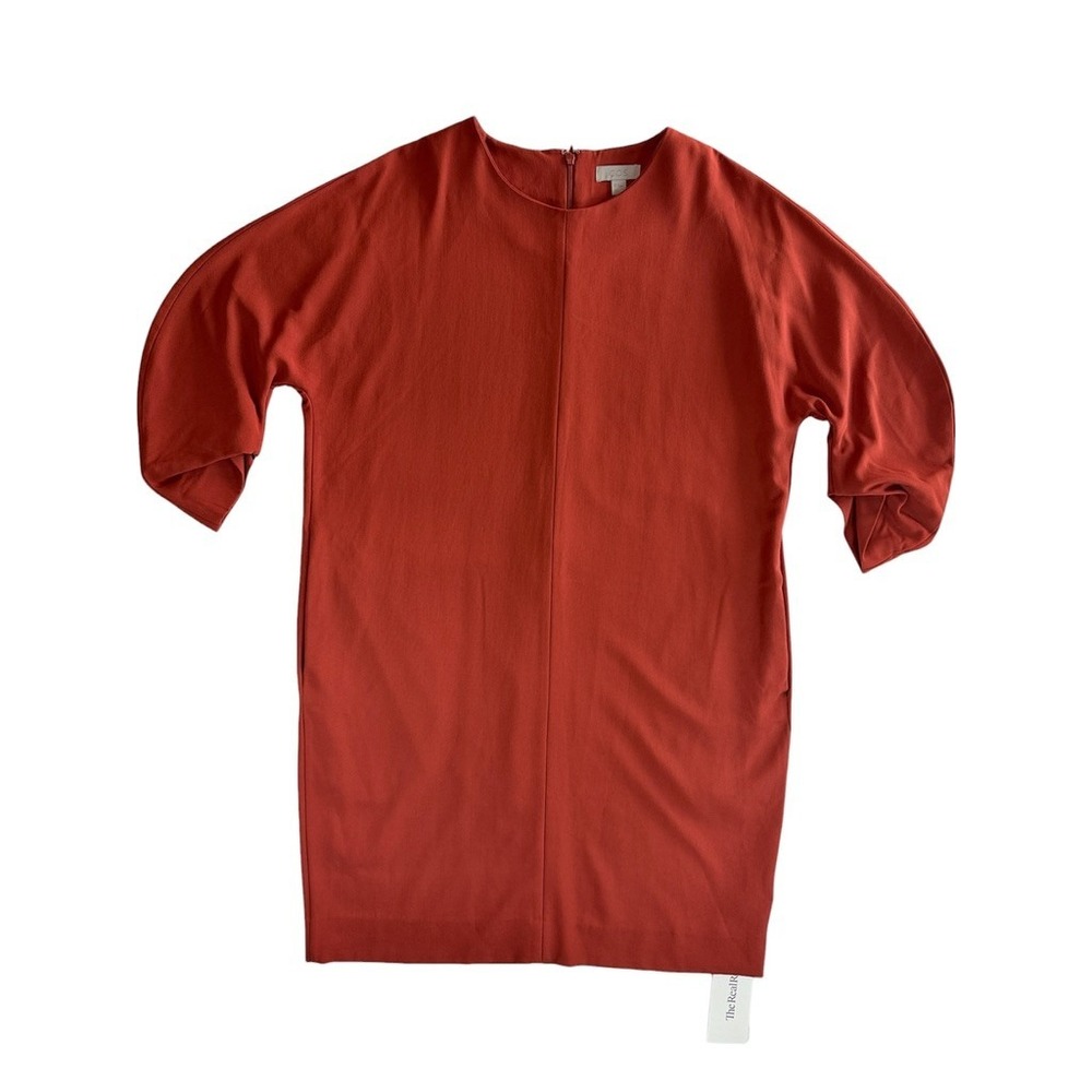 COS Shift Dress Women Size 8 Rust Orange 3/4 Sleeve Minimalist Crepe